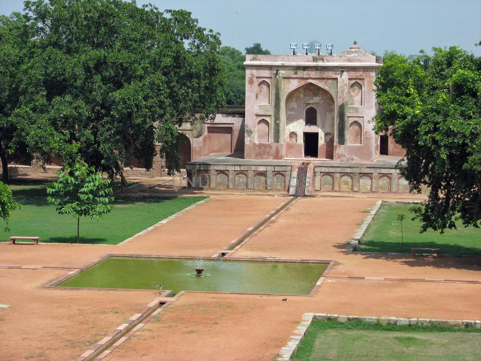 A garden area at Humayun's Tomb in New Delhi, Inida