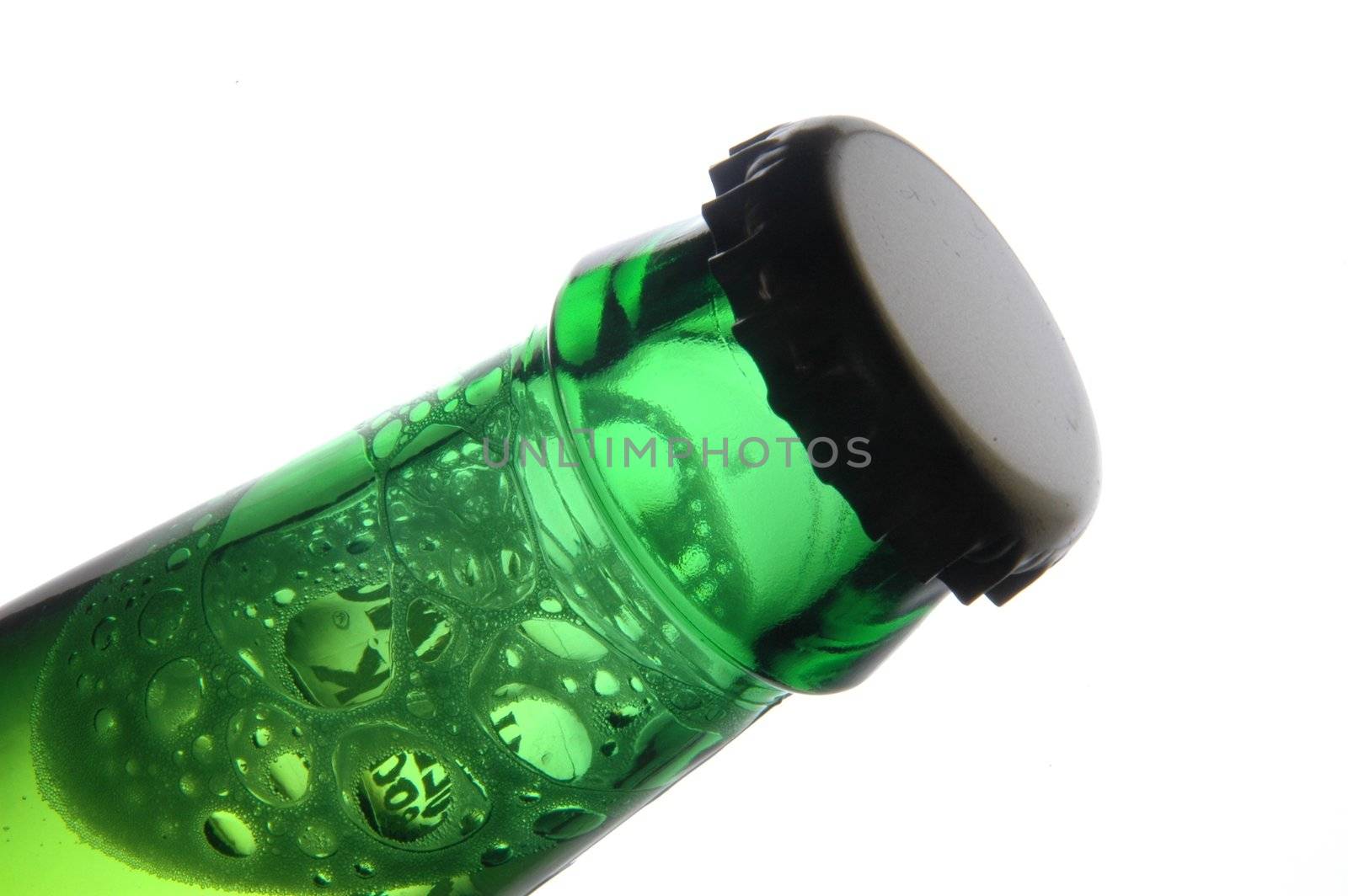 Close up of Green glass bottle of Beer