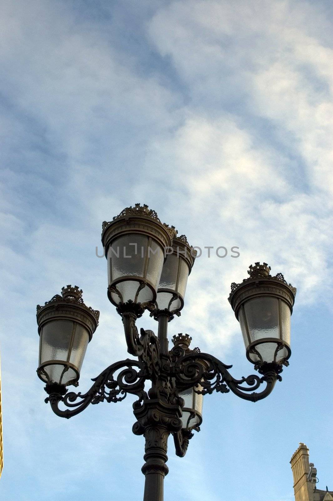 Victorian City Streetlamp in Dublin, shot from below with lots of Sky