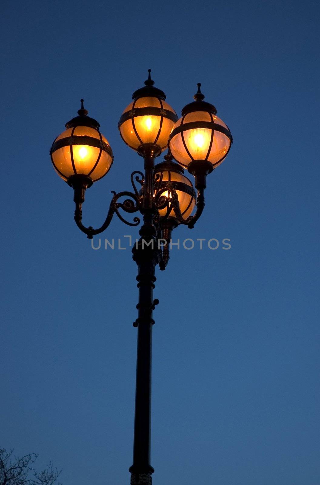 Victorian City Streetlamp in Dublin, shot from below with lots of Sky