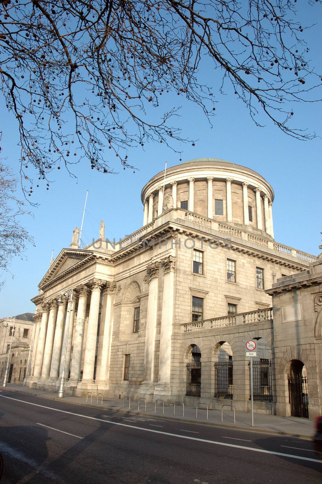 The Four Courts in Dublin are the Republic of Ireland's main courts building. The Four Courts are the location of the Supreme Court, High Court, and Central Criminal Court of the Republic of Ireland. 
The Four Courts was built between 1796 and 1802 by renowned architect James Gandon, who built The Custom House. They survived the bombardment by British artillery that destroyed large parts of the city centre during the Easter Rising in 1916.