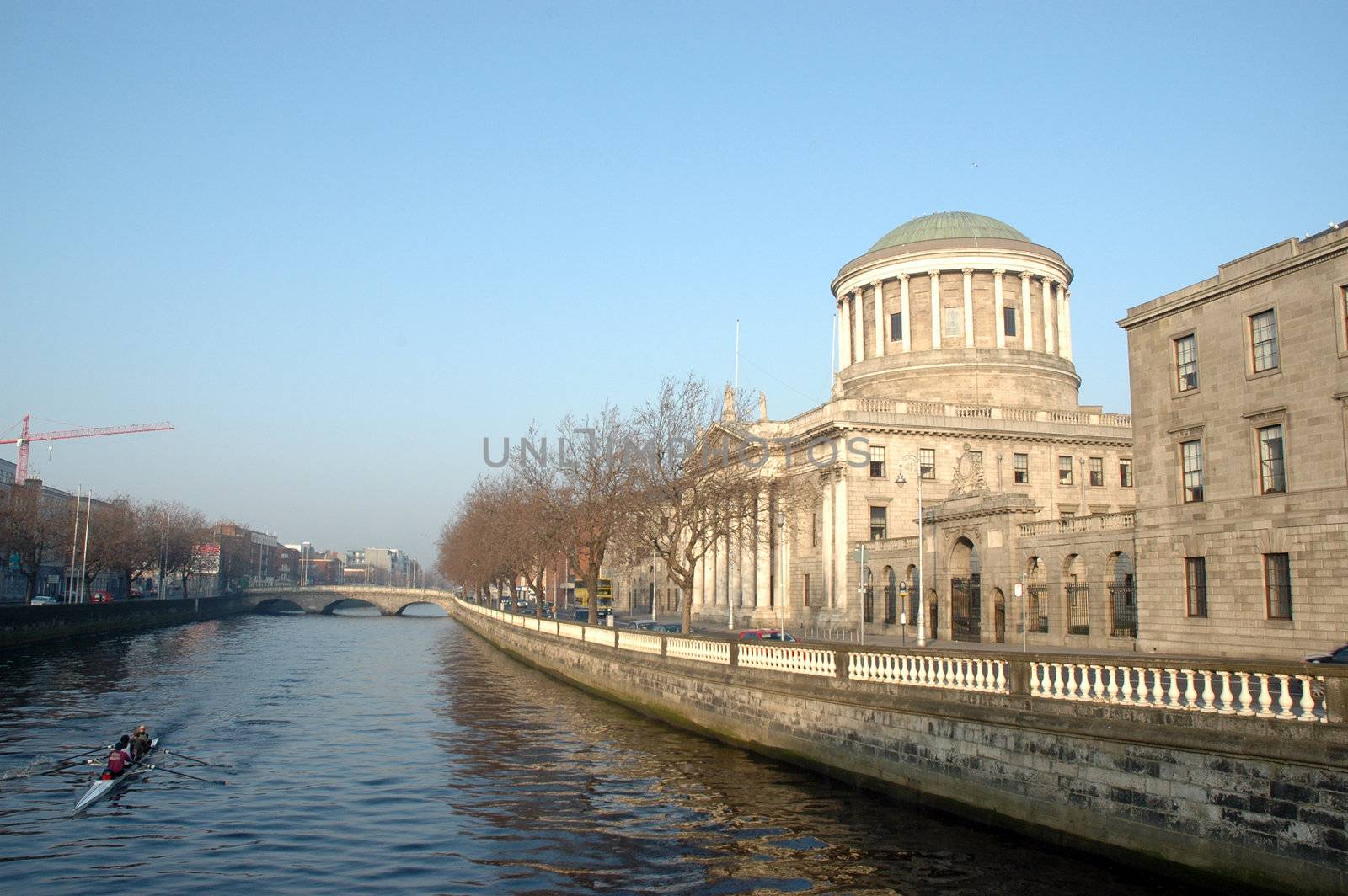 The Four Courts in Dublin are the Republic of Ireland's main courts building. The Four Courts are the location of the Supreme Court, High Court, and Central Criminal Court of the Republic of Ireland. 
The Four Courts was built between 1796 and 1802 by renowned architect James Gandon, who built The Custom House. They survived the bombardment by British artillery that destroyed large parts of the city centre during the Easter Rising in 1916.