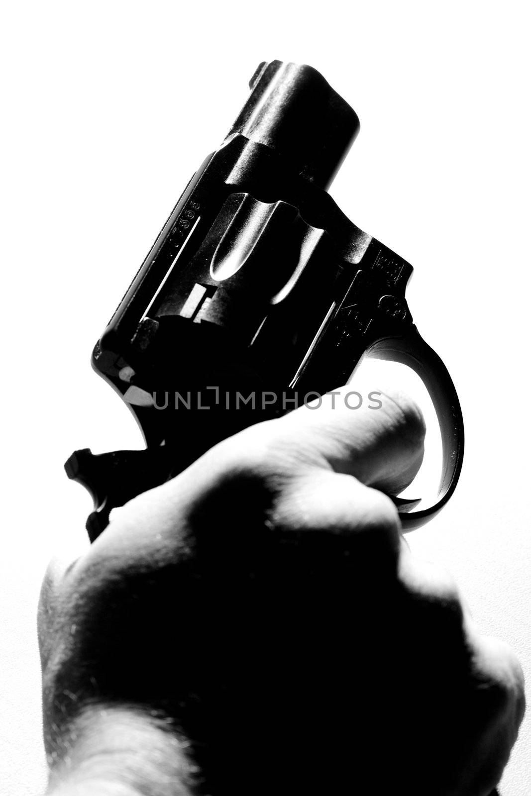 gun in the hand, black and white