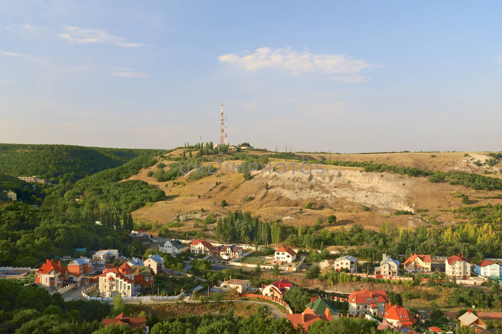 Small town in the gorge with a forest