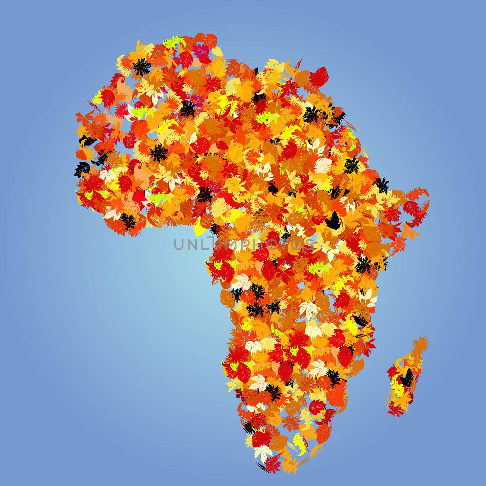 Africa map, autumn leaves collage