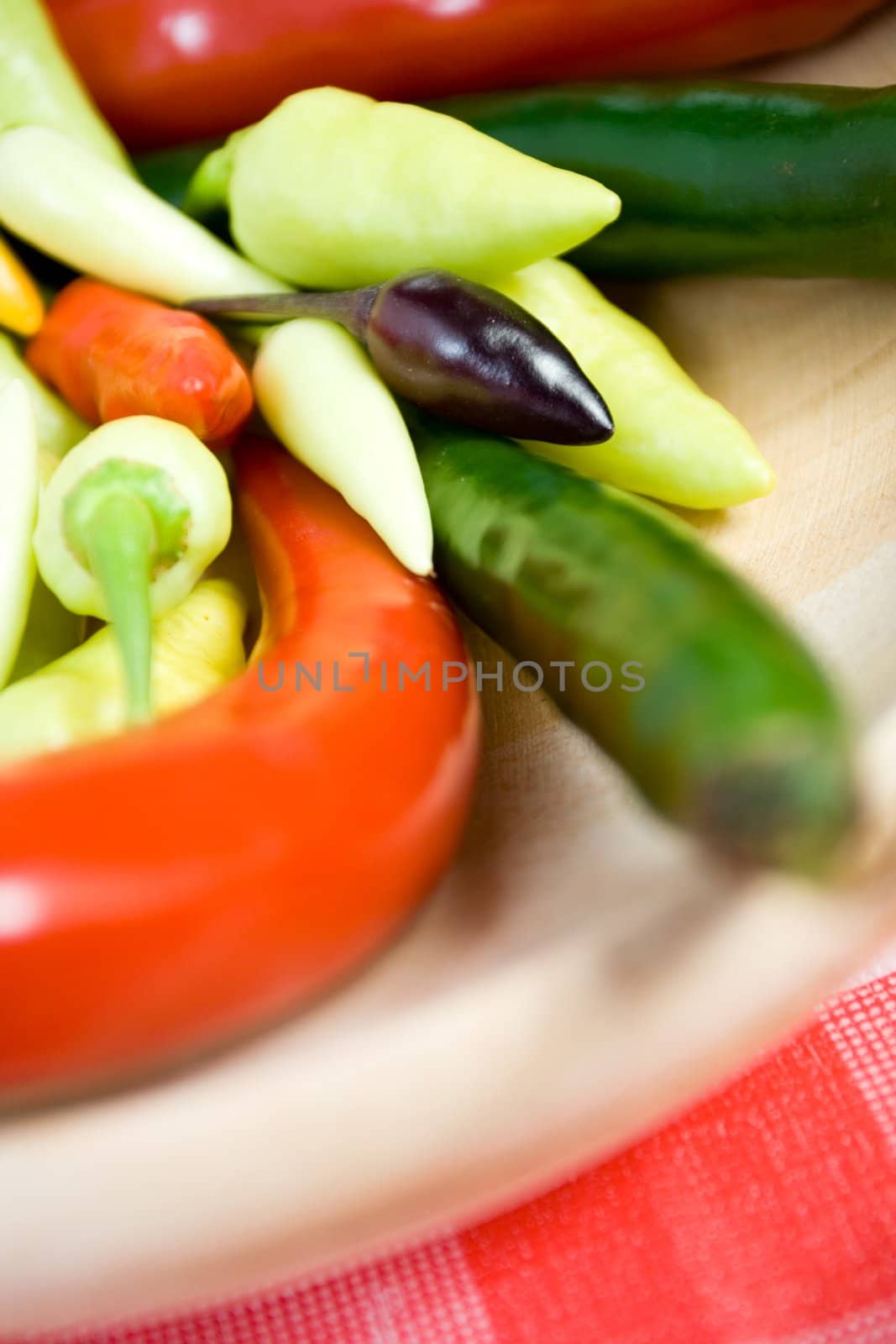 stack of colorful chili as seasoning ingredients 