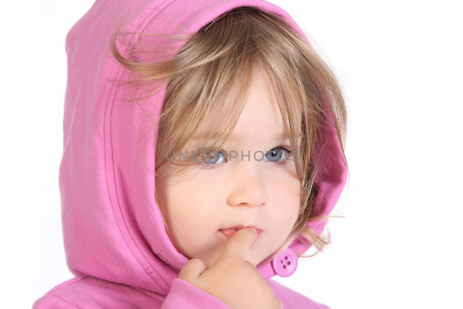 beauty a little girl on white background