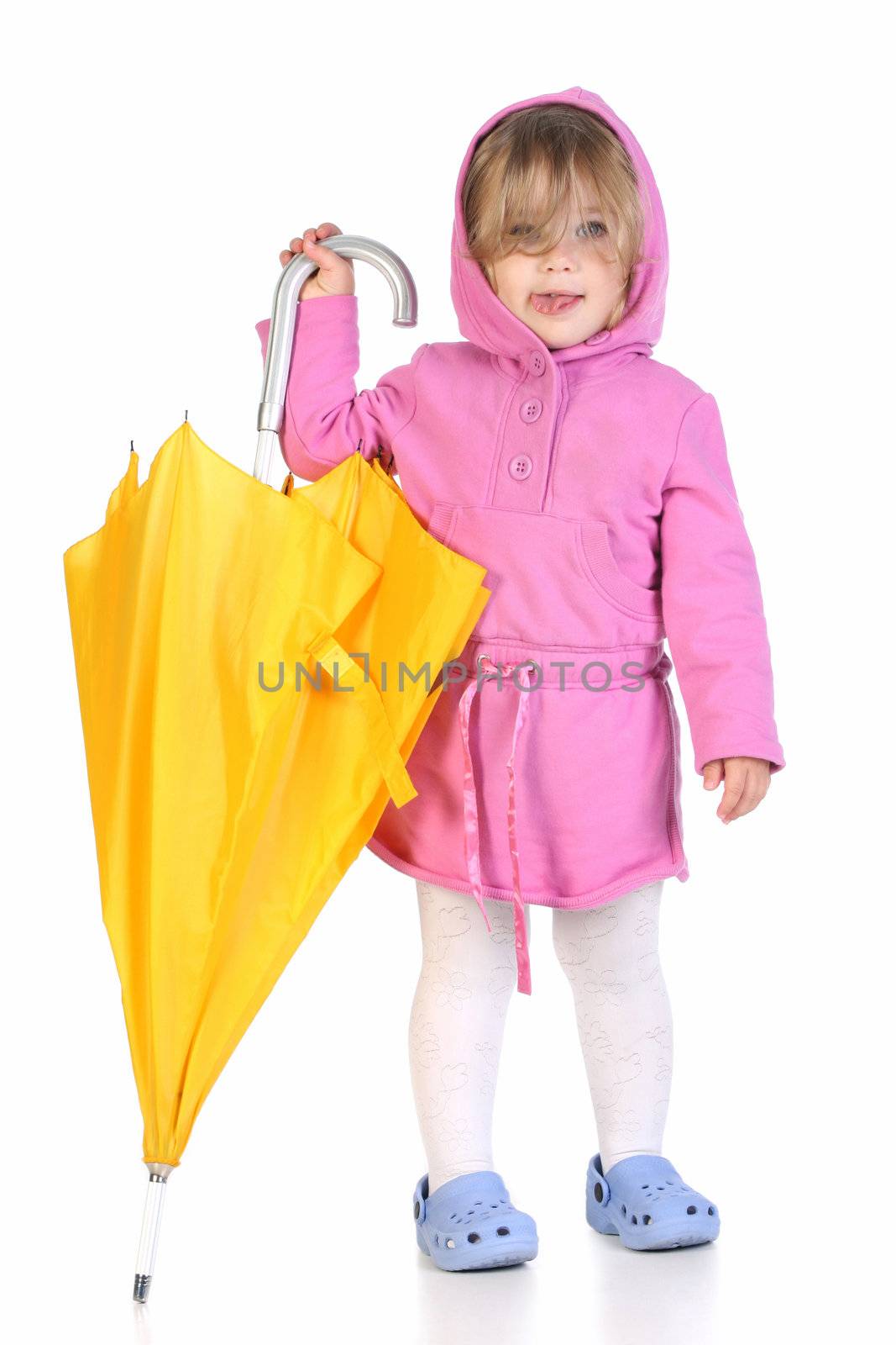 beauty a little girl with yellow umbrella 