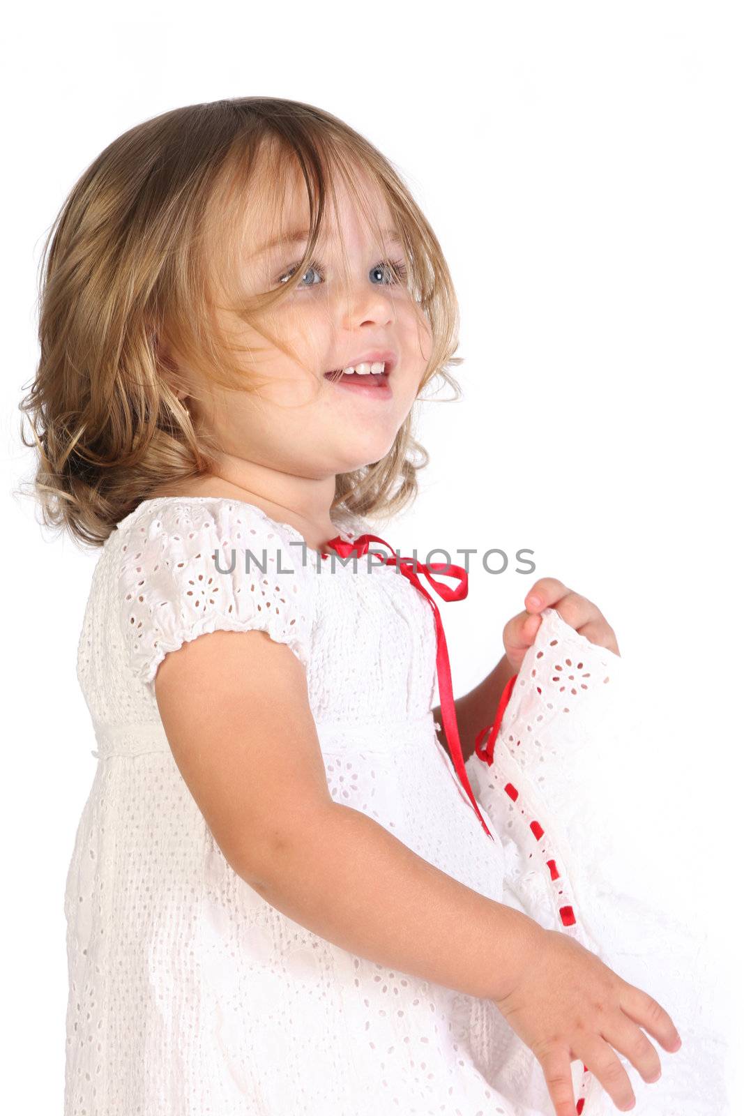 beauty a little girl on white background