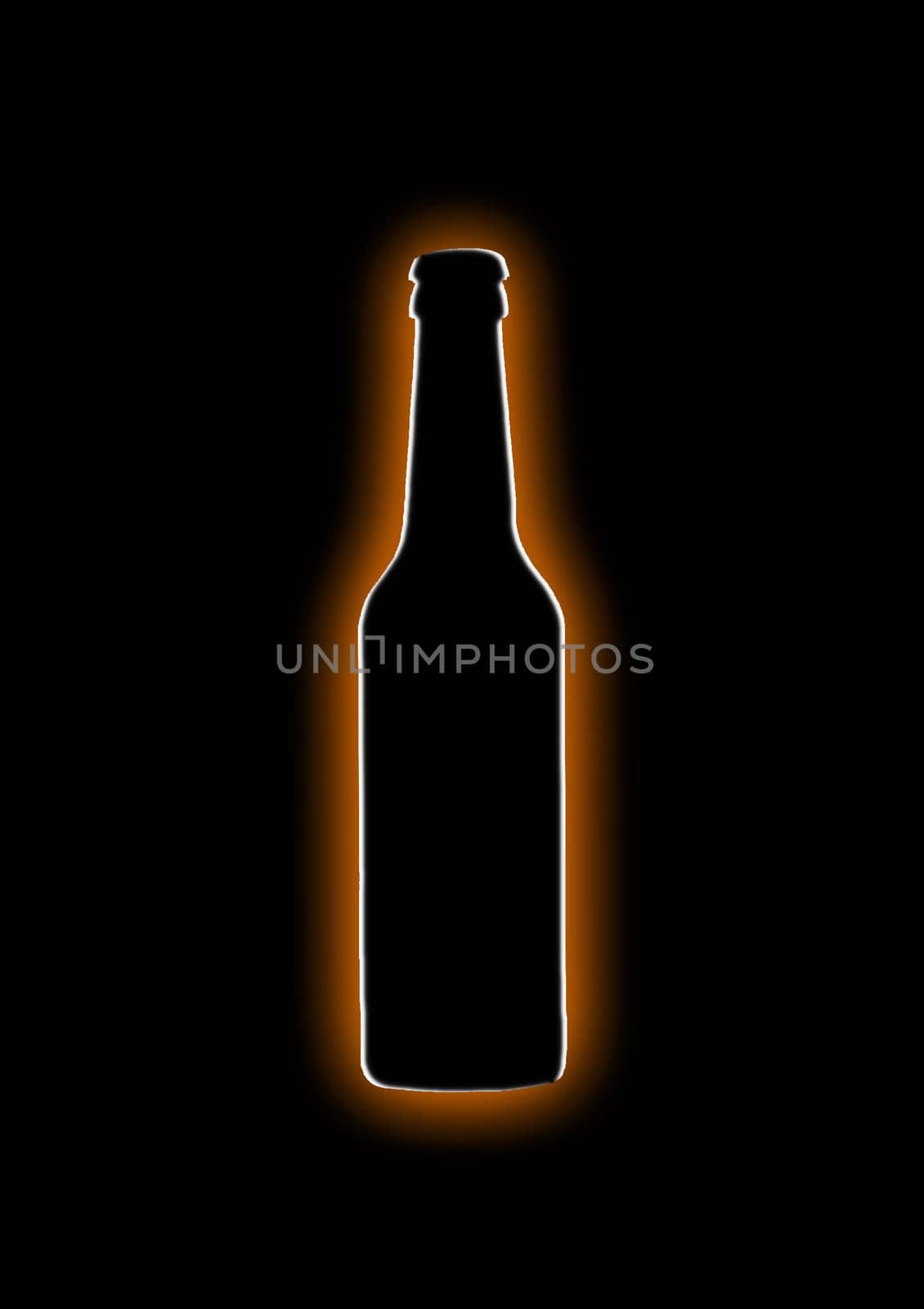 Orange-white silhouette of a beer bottle on black background