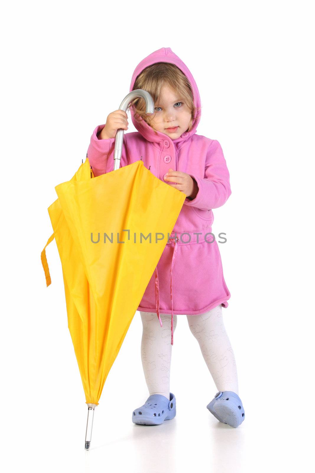 beauty a little girl with yellow umbrella 