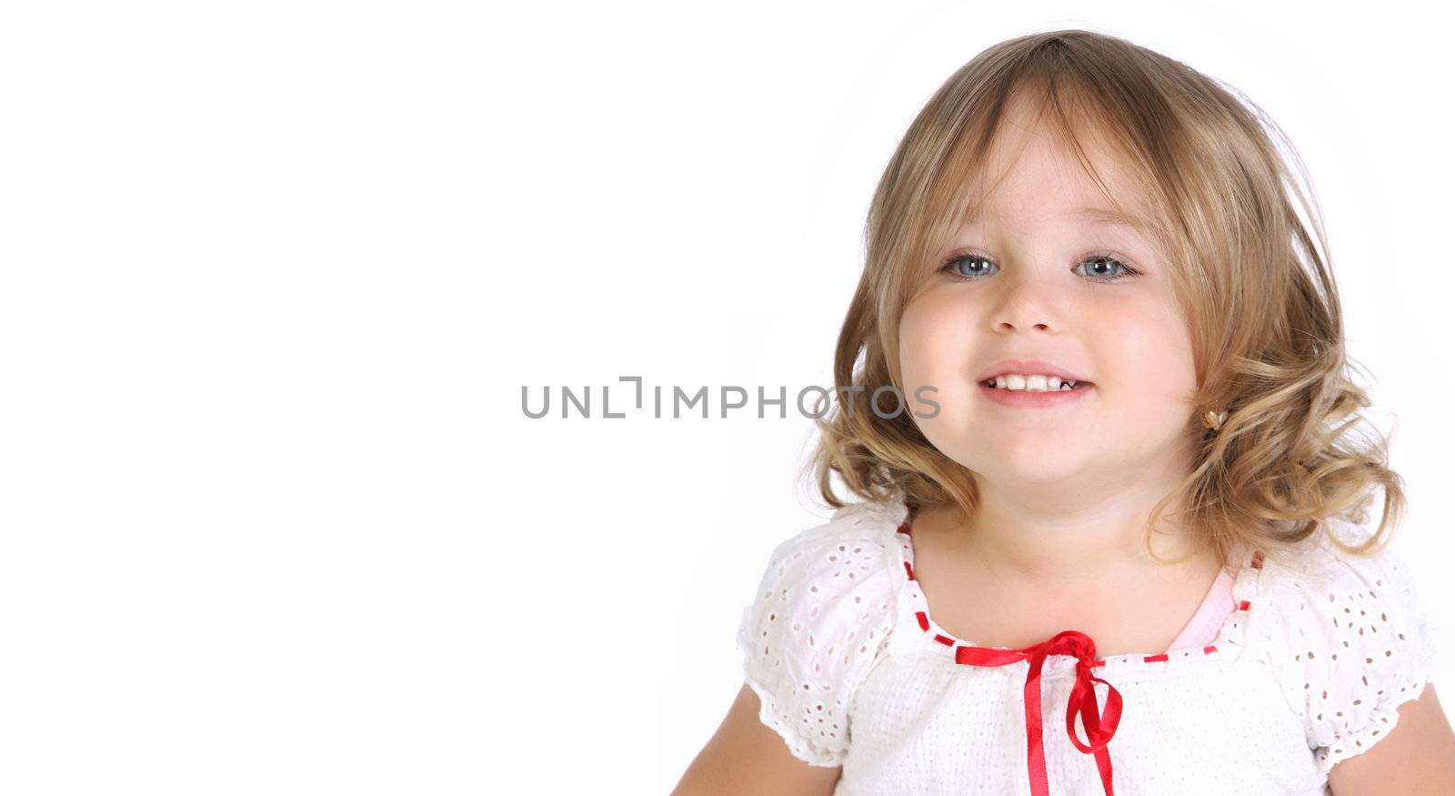 beauty a little girl on white background