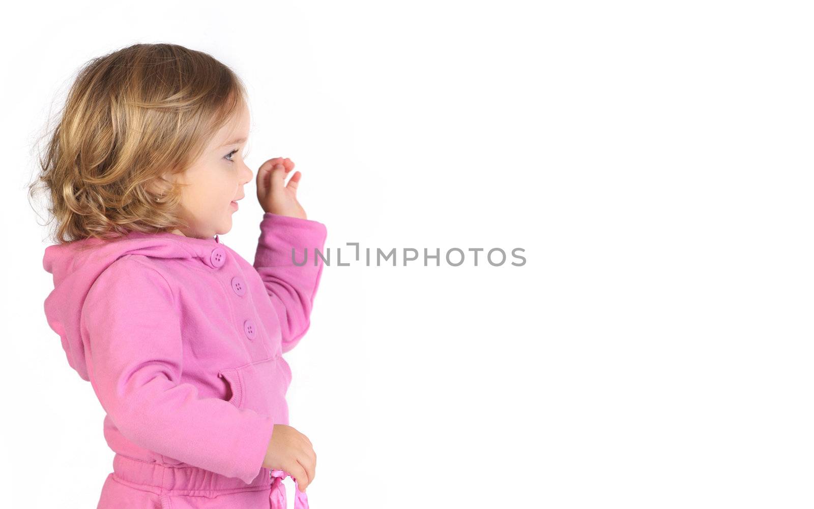 beauty a little girl on white background