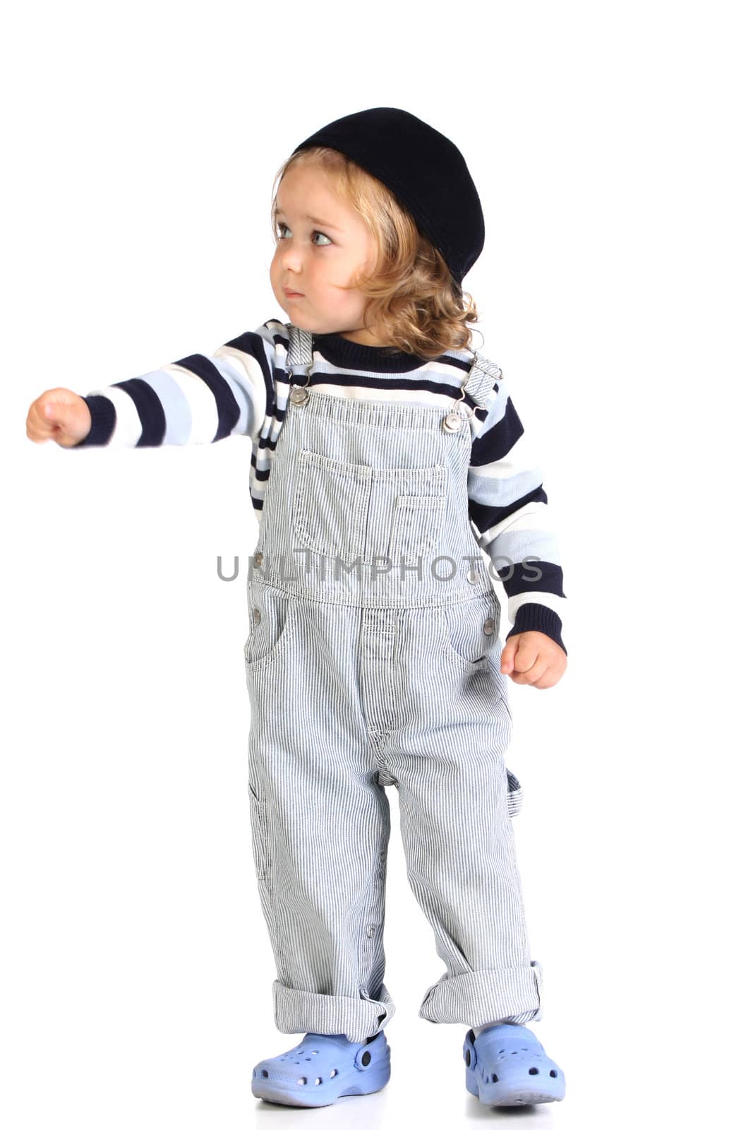 beauty a little girl dancing on white background