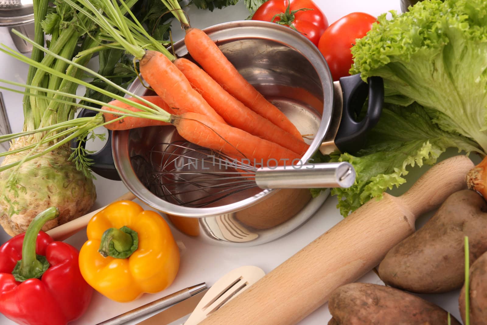 preparing lunch and vegetables in close up