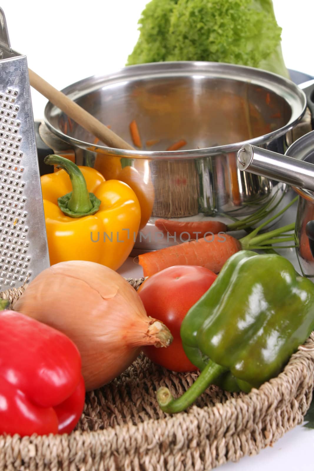 preparing lunch and vegetables in close up