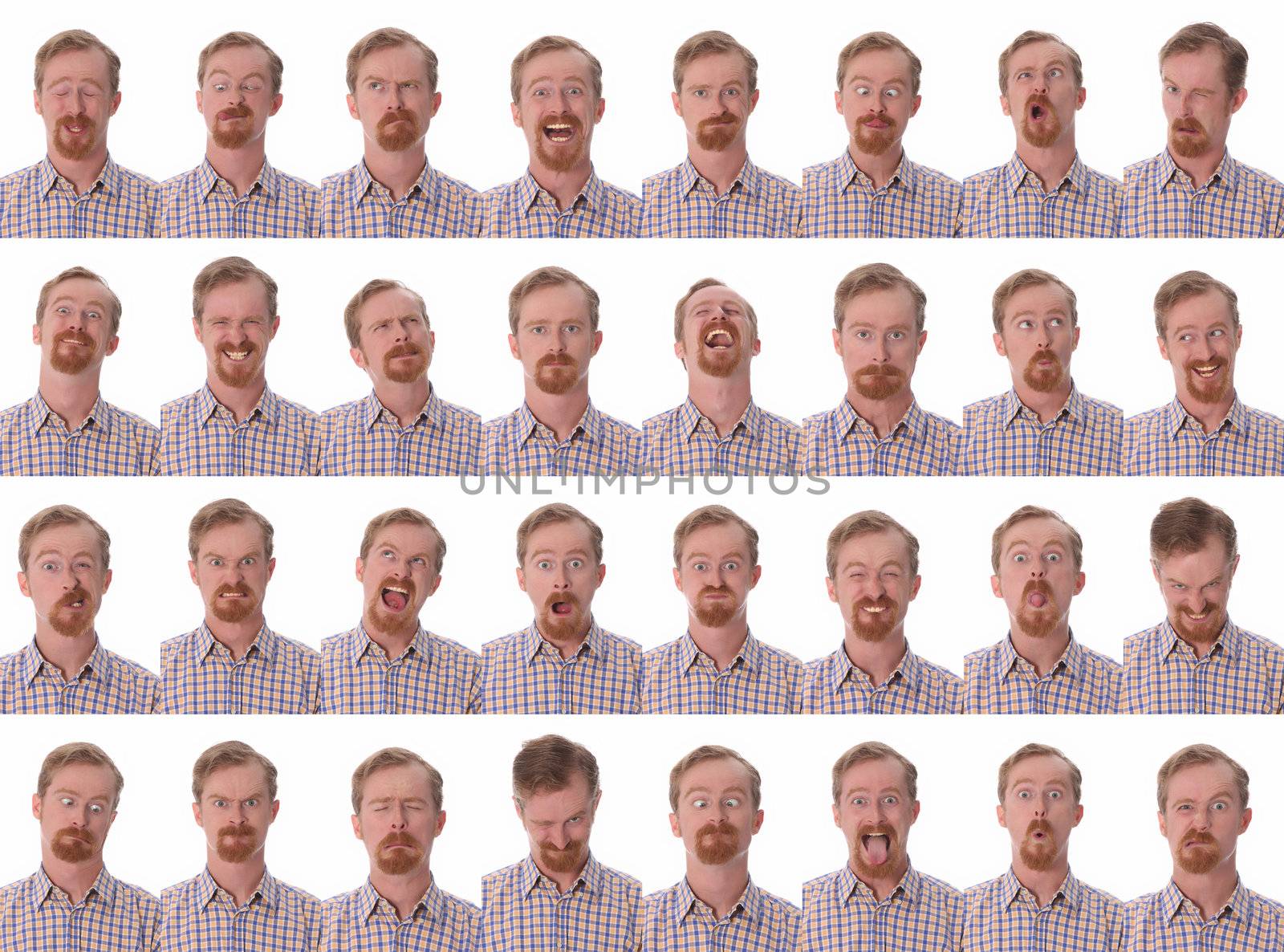 Details of large facial expressions on white background