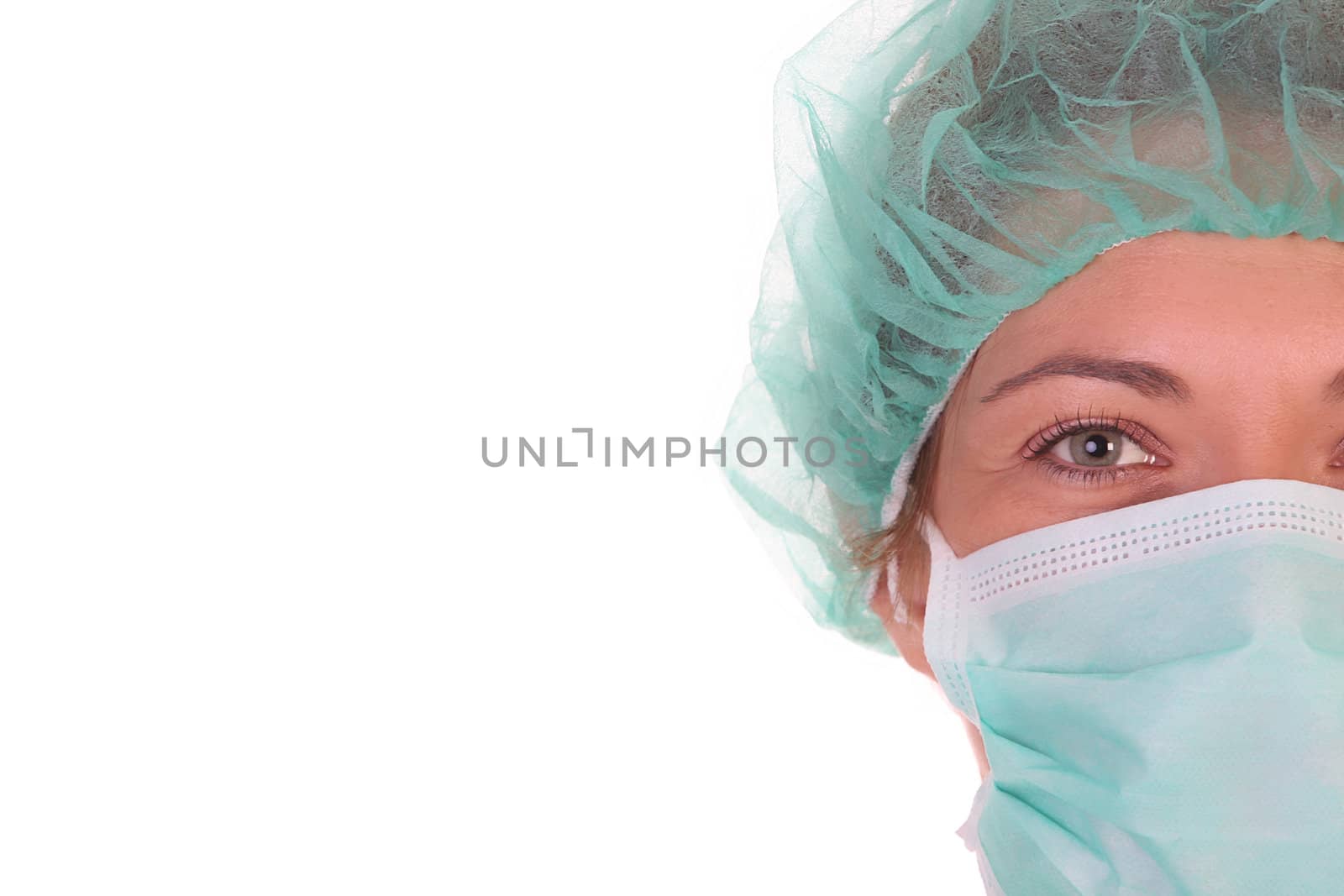 Details an successful healthcare worker on white background