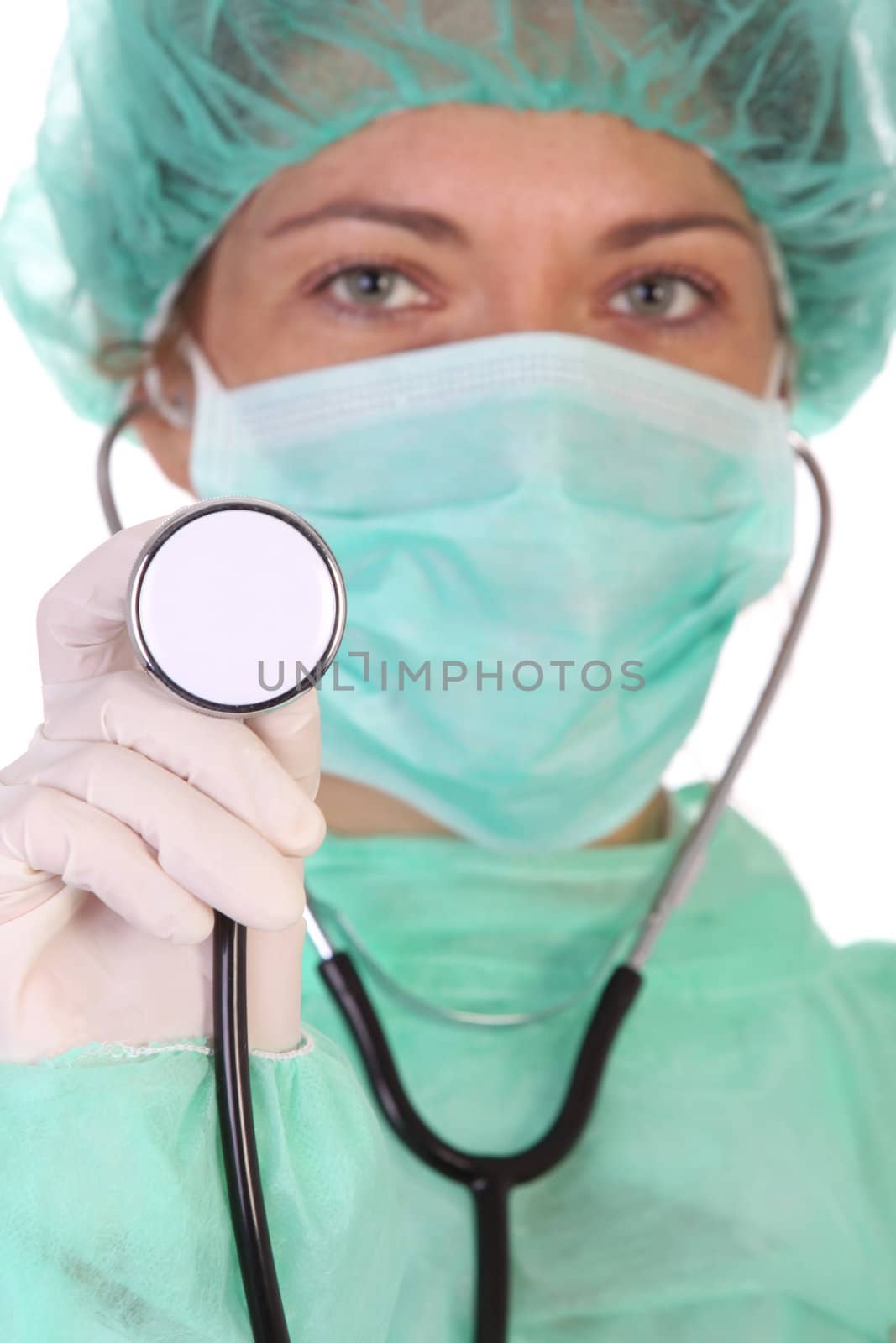 healthcare worker with stethoscope by vladacanon