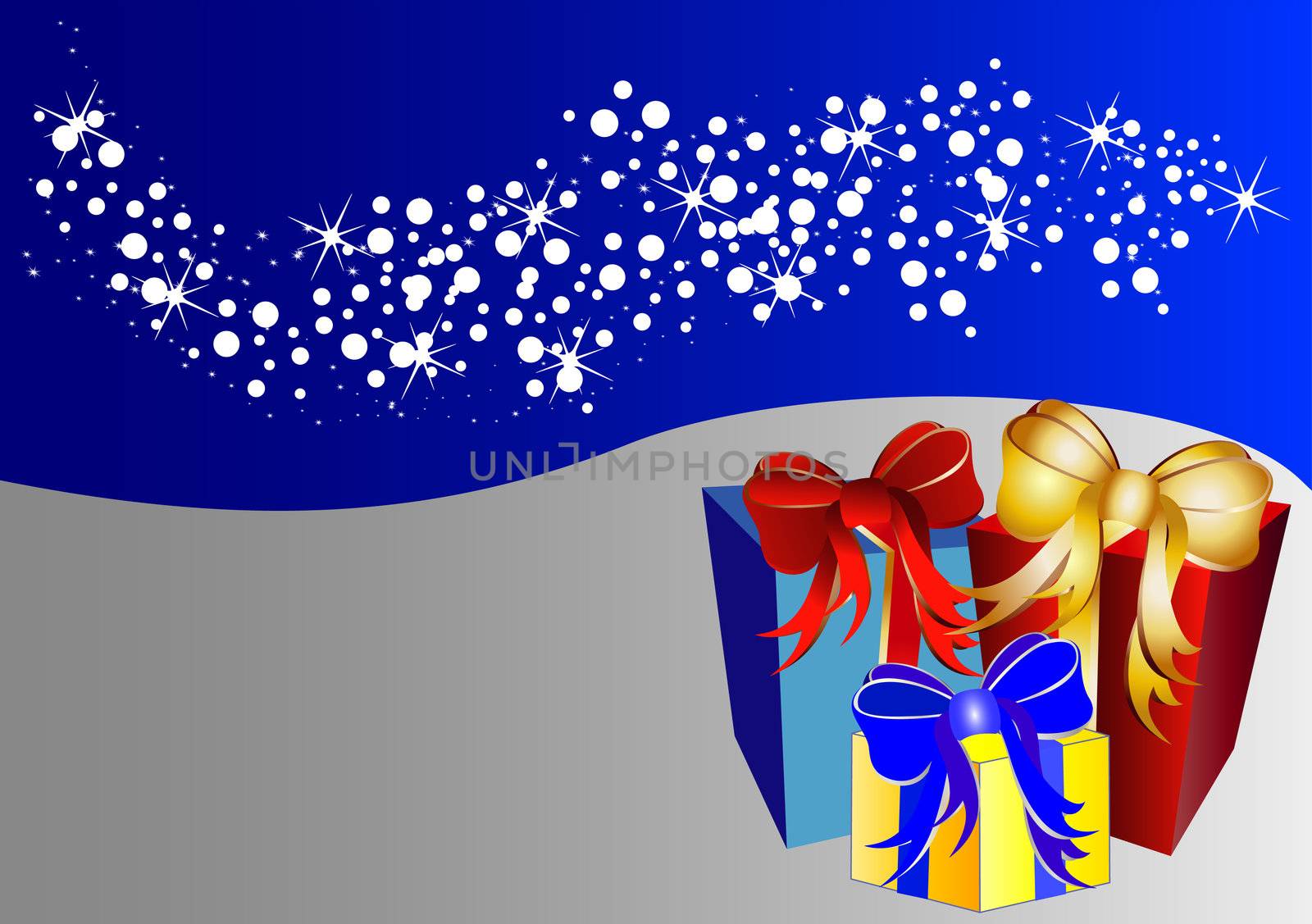 illustration of a bicolor christmas background with stars and present