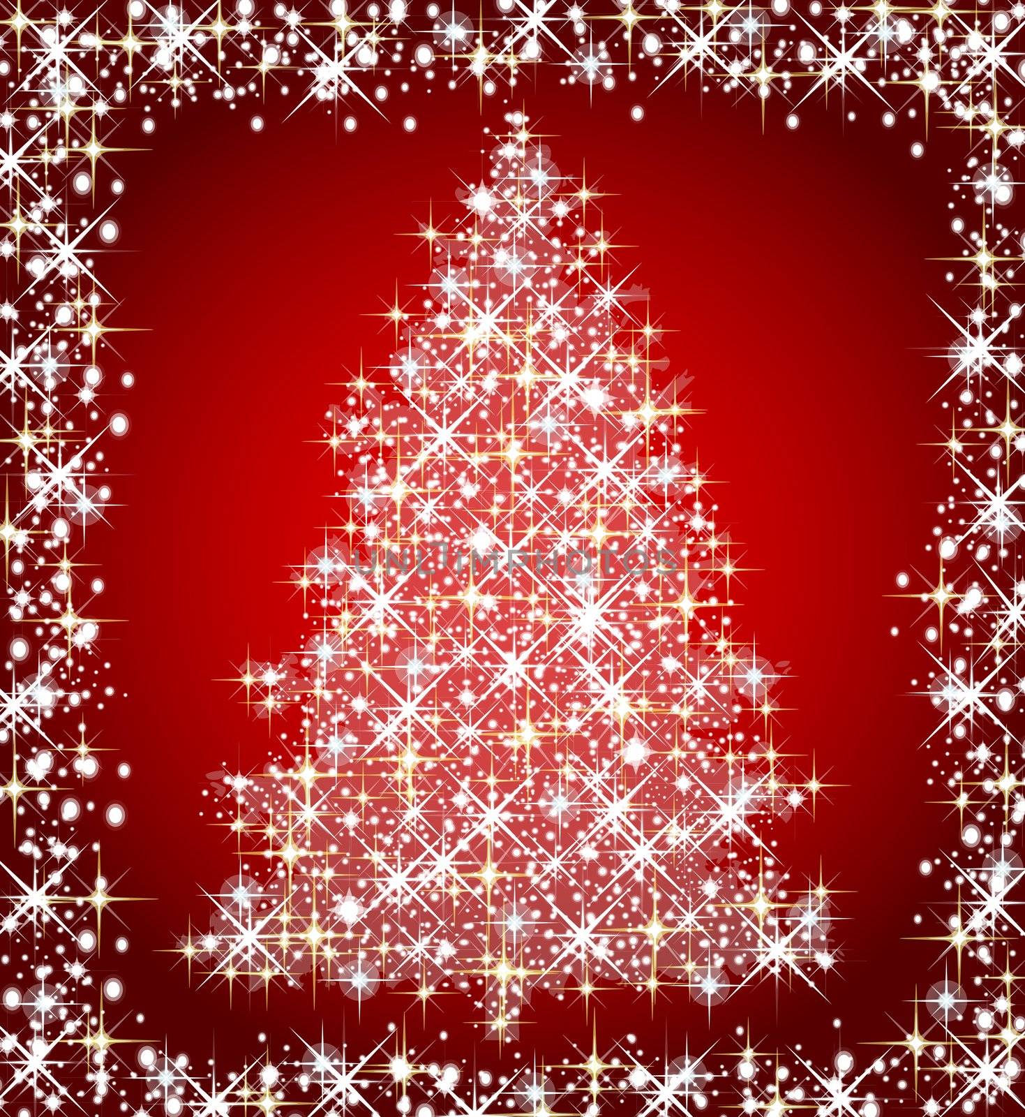 illustration of a christmas star tree on red background
