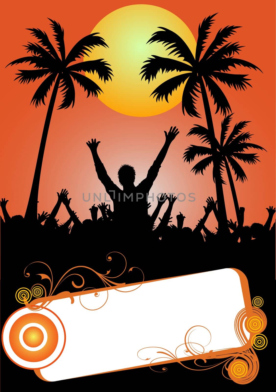 illustration of a party placard with palms