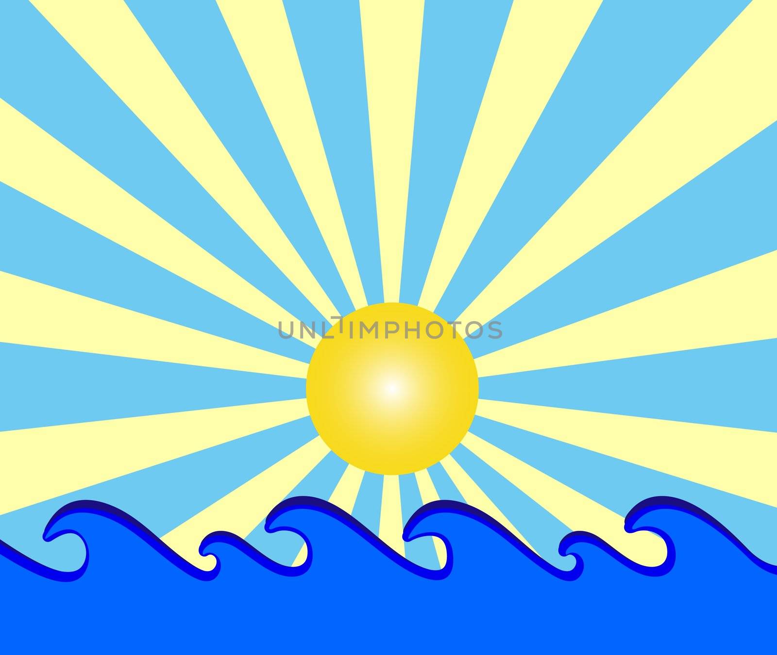 illustration of a sunny day with blue waves