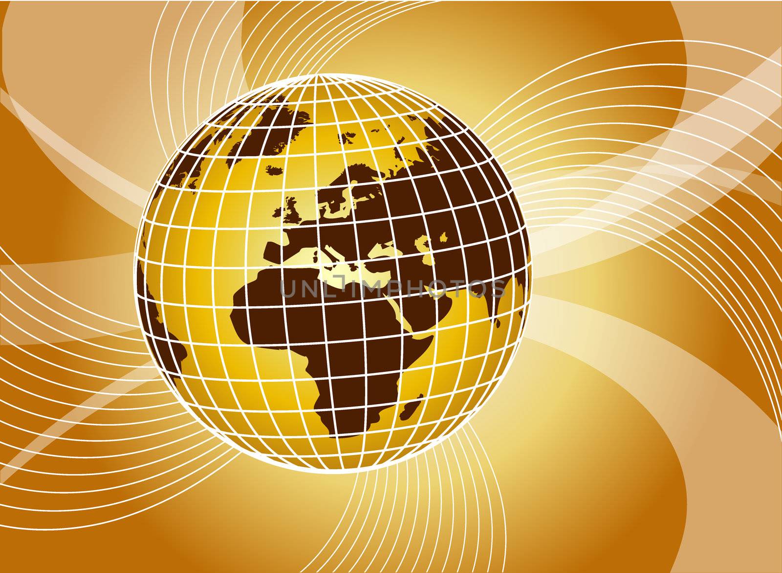 abstract yellow background with swirls and globe by peromarketing