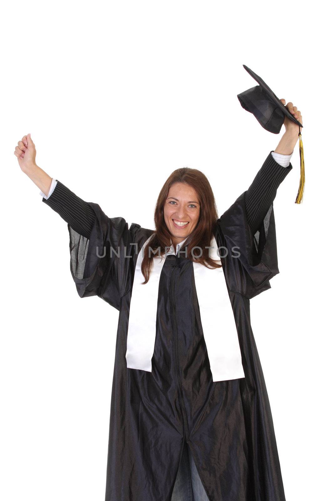 happy graduation a young woman on white background