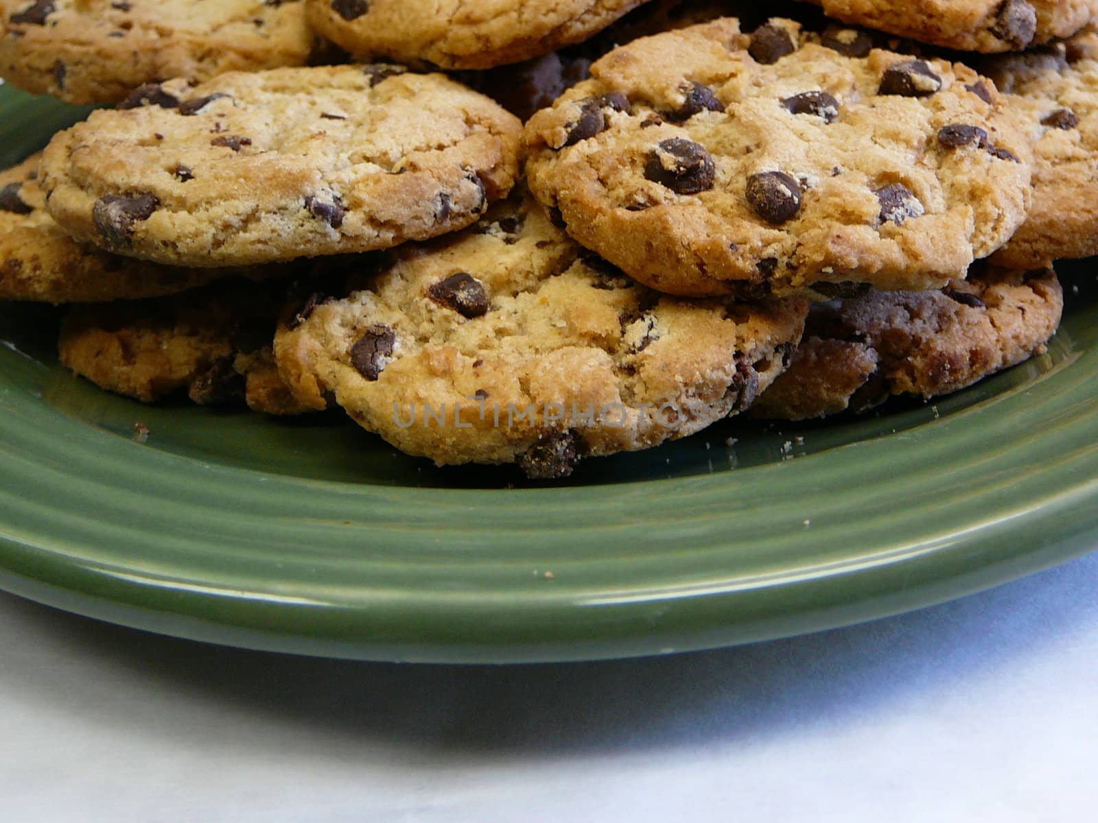Plate of Chocolate chip cookies.