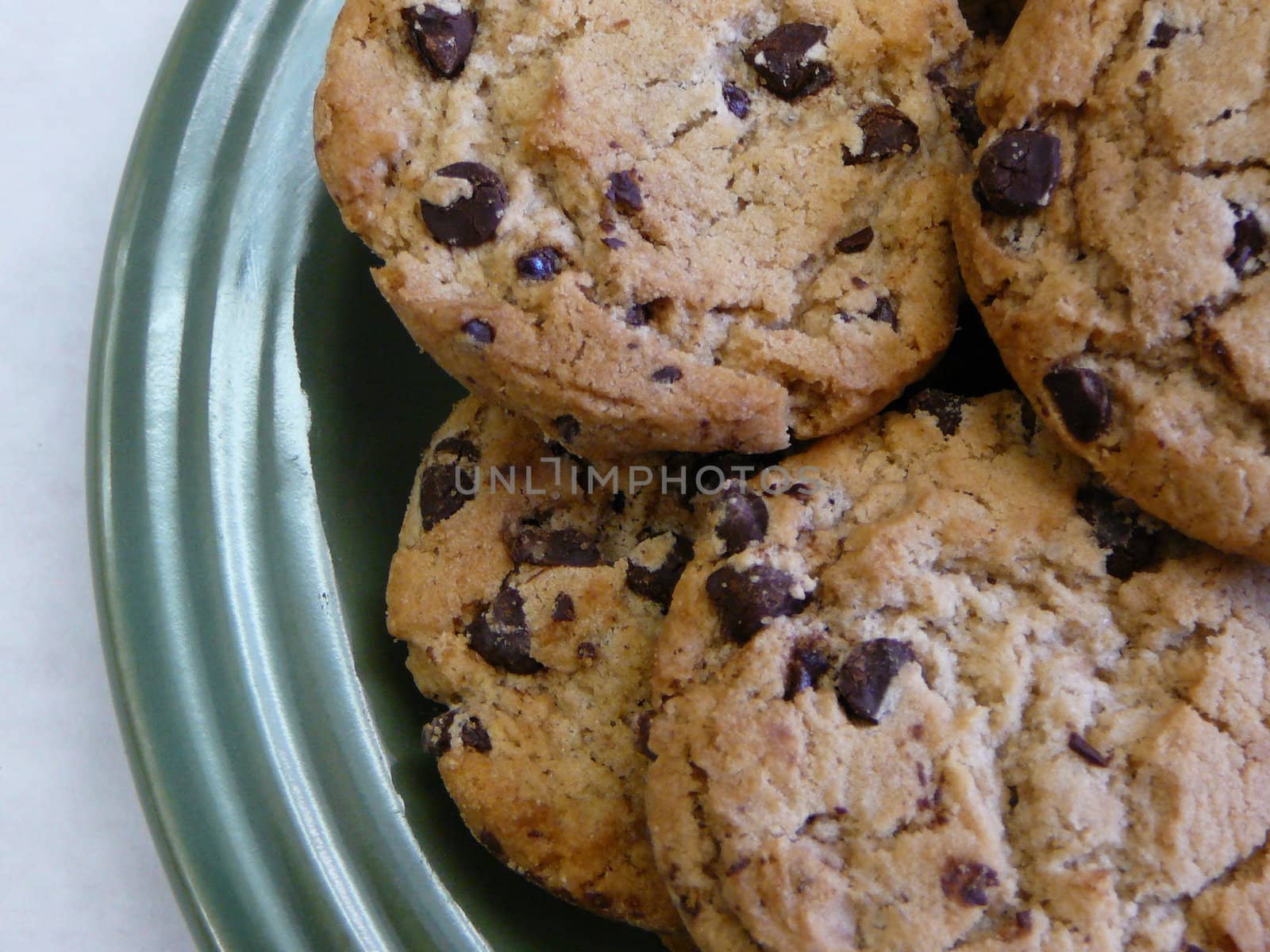 Plate of Chocolate chip cookies.