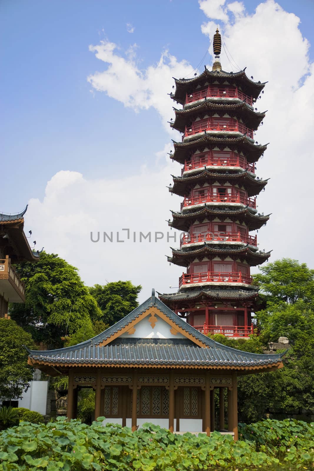 Image of the Mulong Lake Pagoda at Guilin, China.