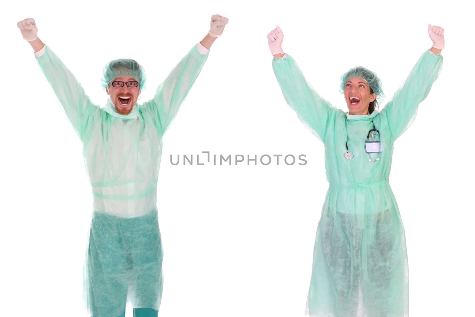 details successful healthcare workers on white background