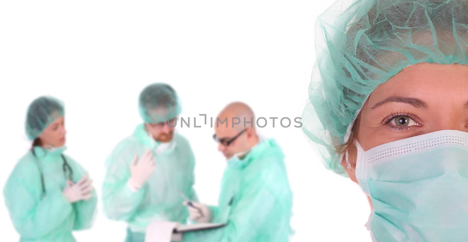 details successful healthcare workers on white background