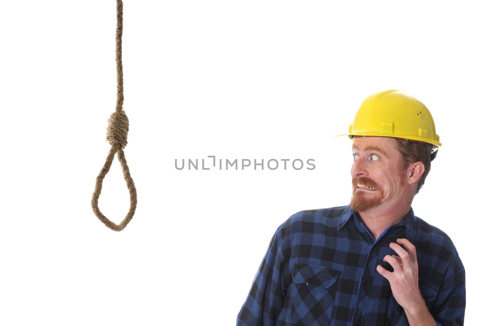 confused construction worker looking at gallows by vladacanon