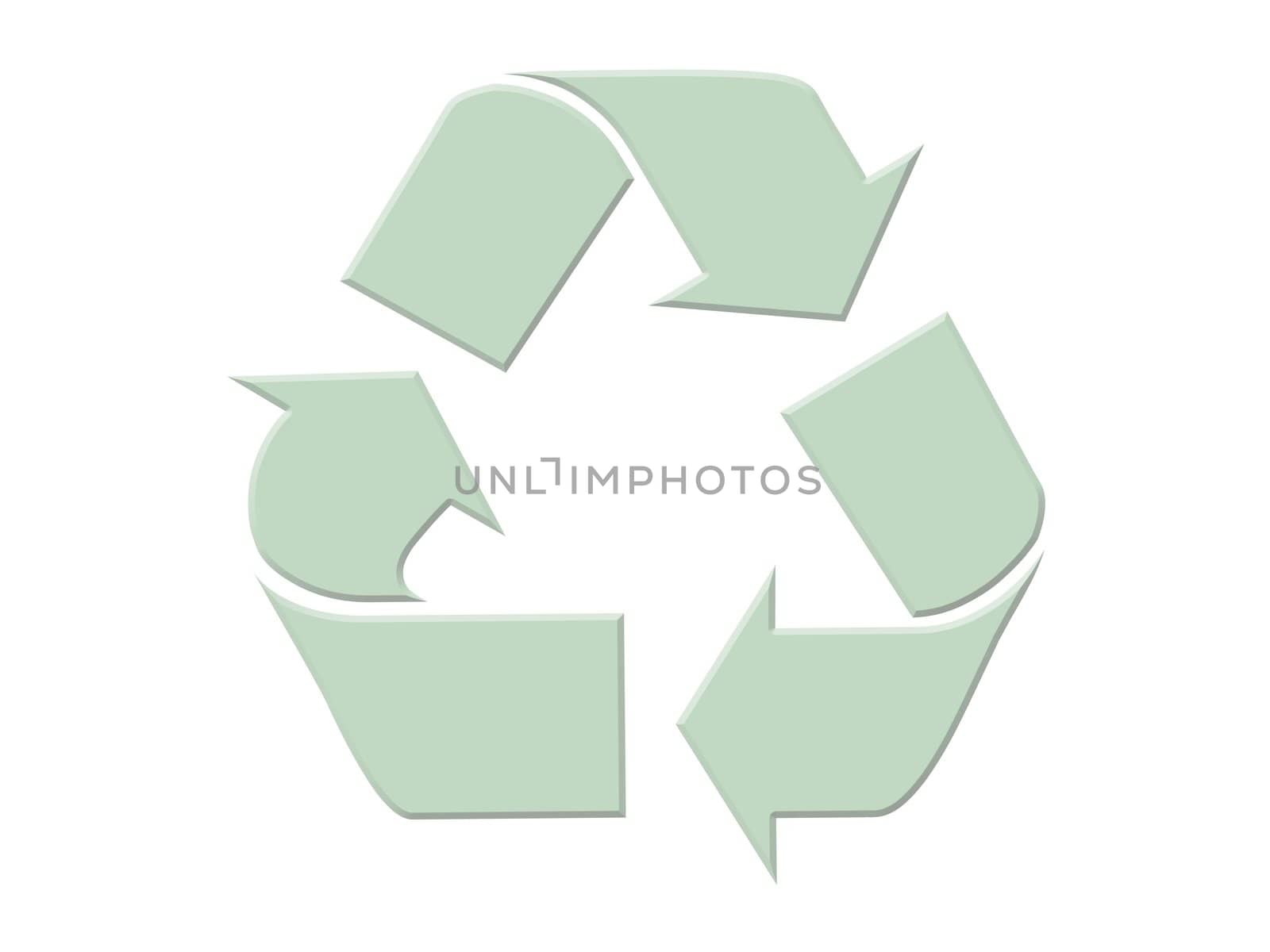 Green recycling symbol on white background