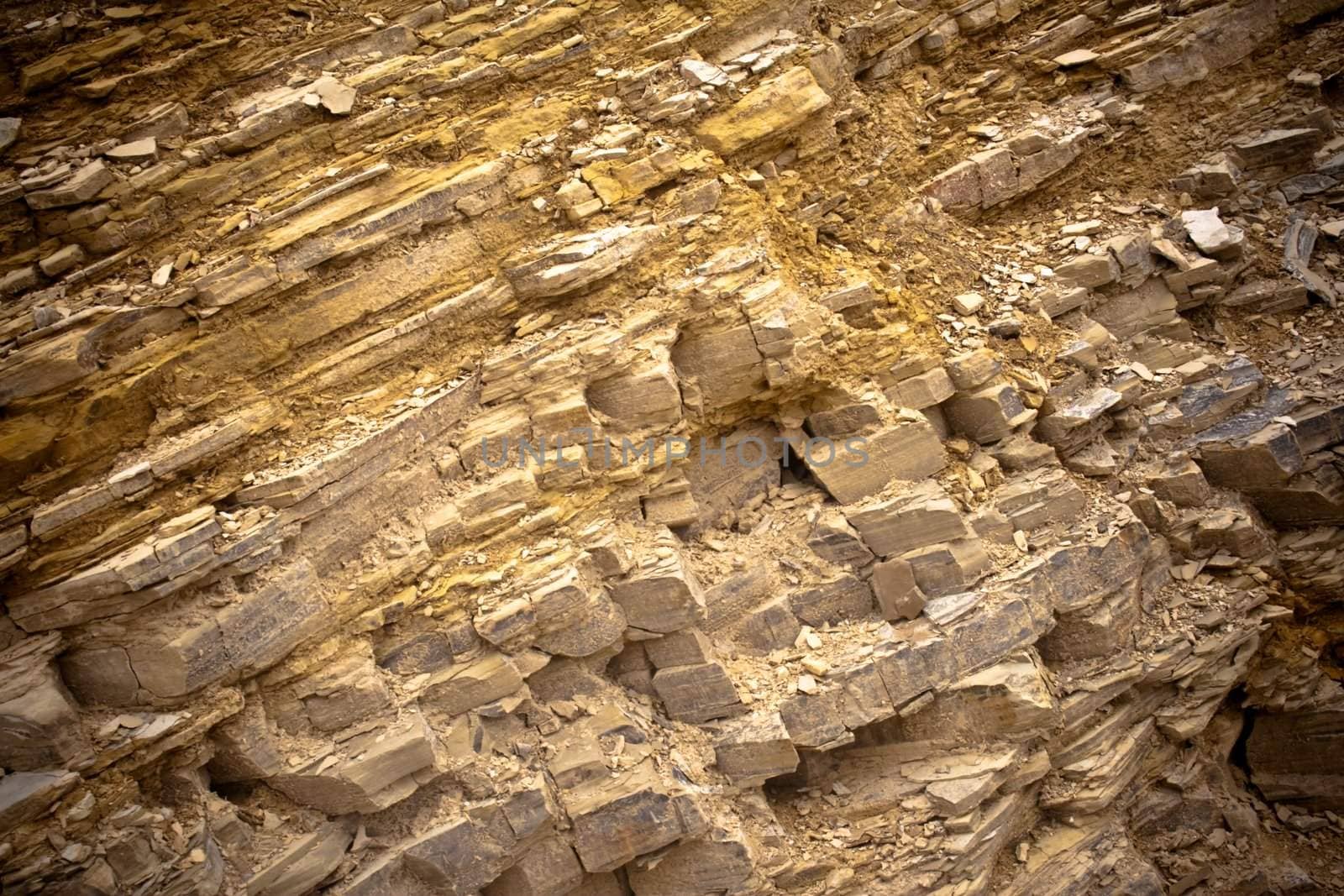Close-up of fragmented rock striations
