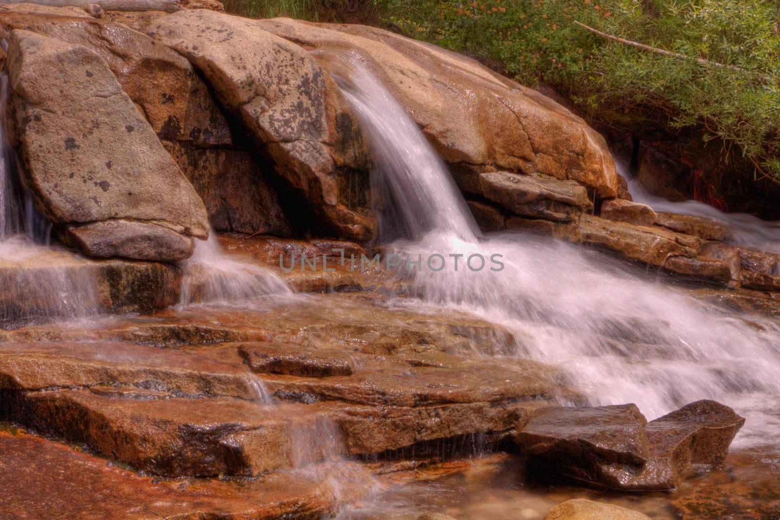 Small Sierra Waterfall to pond landscape HDR by bobkeenan