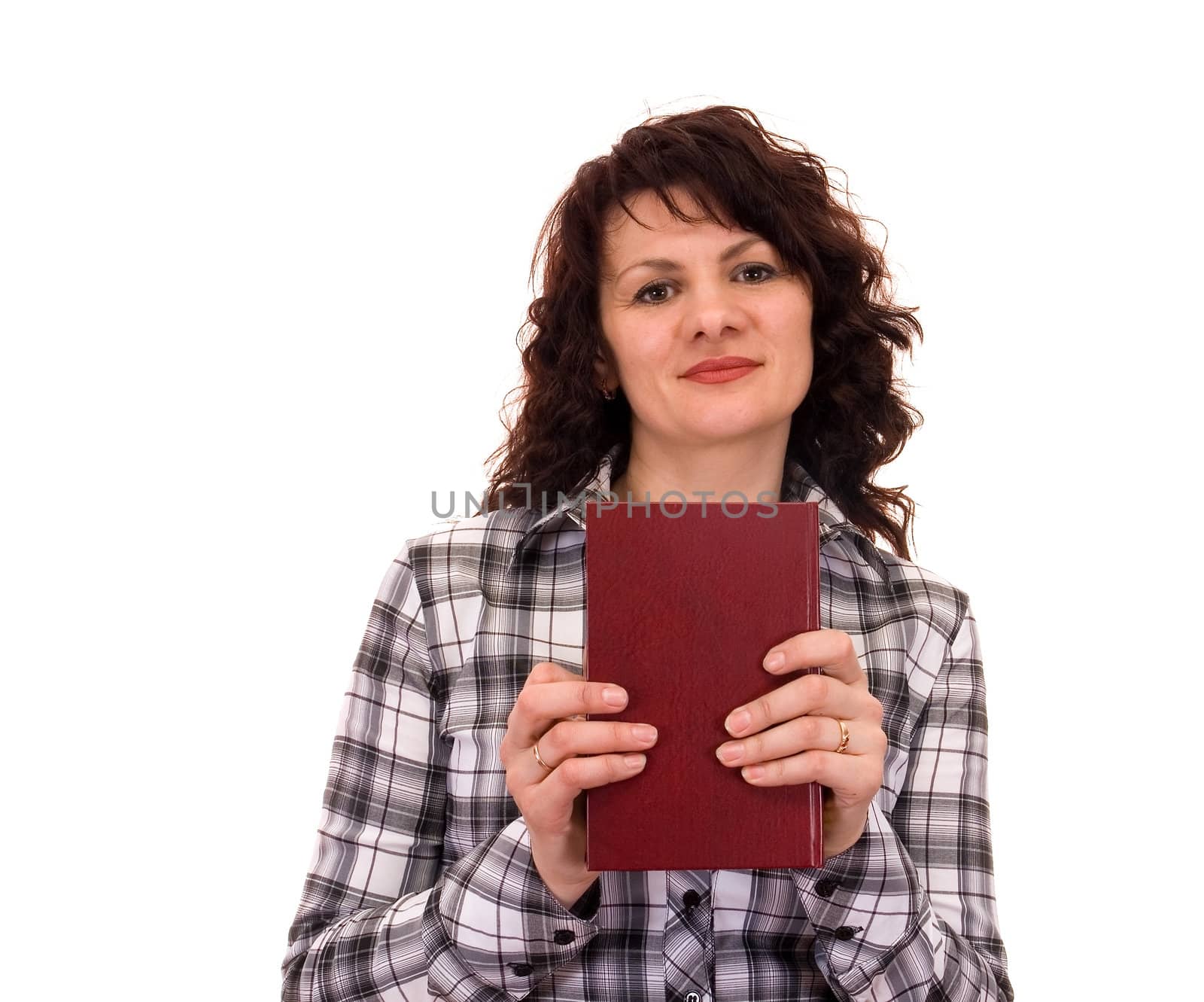 woman with book isolated on white background