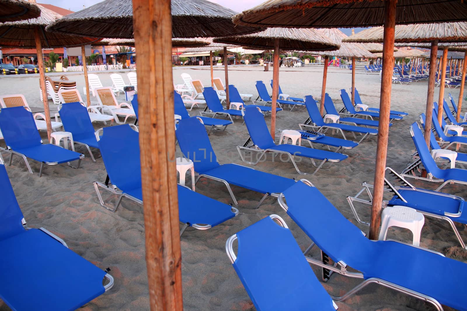 details parasol and deckchair on the beach