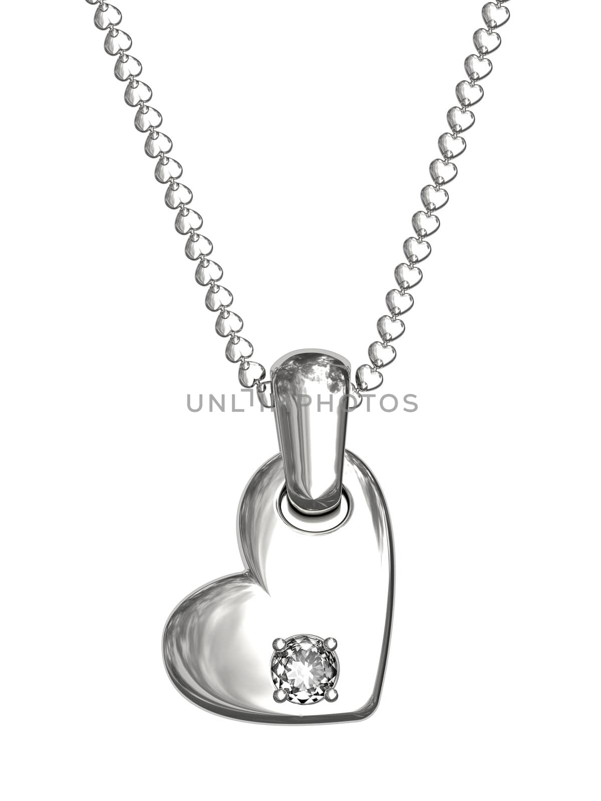 Platinum or silver pendant in shape of heart with diamond by oneo