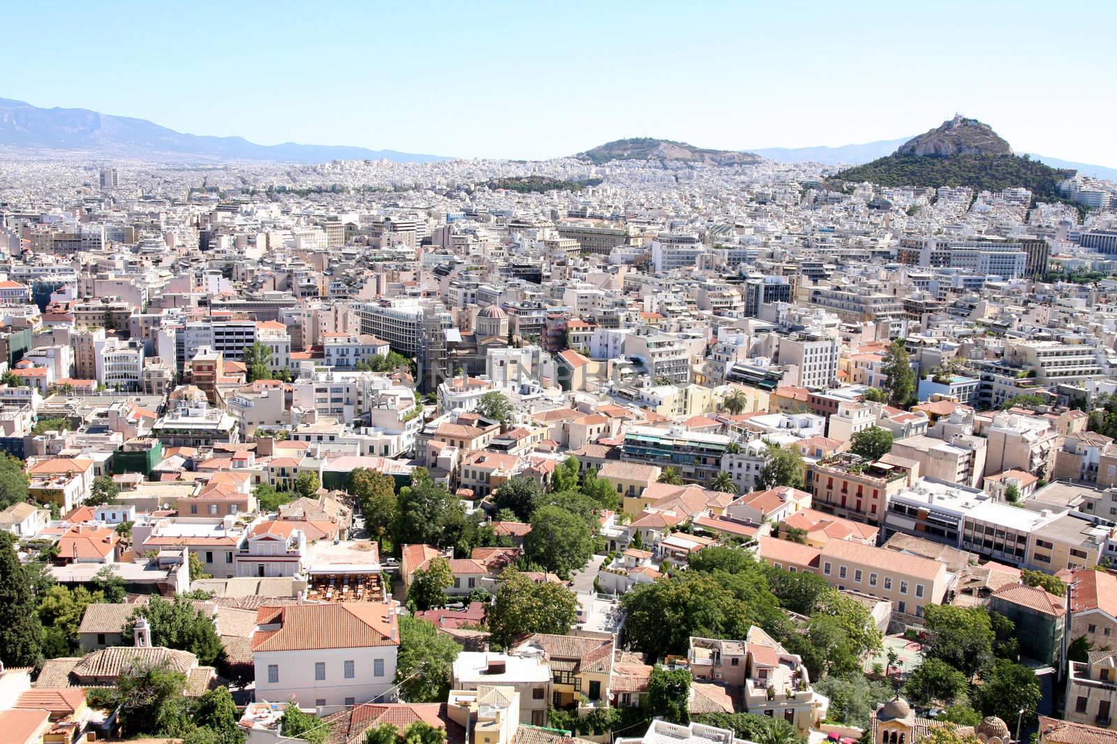 View and a shot of Athens from the Acropolis, Greece