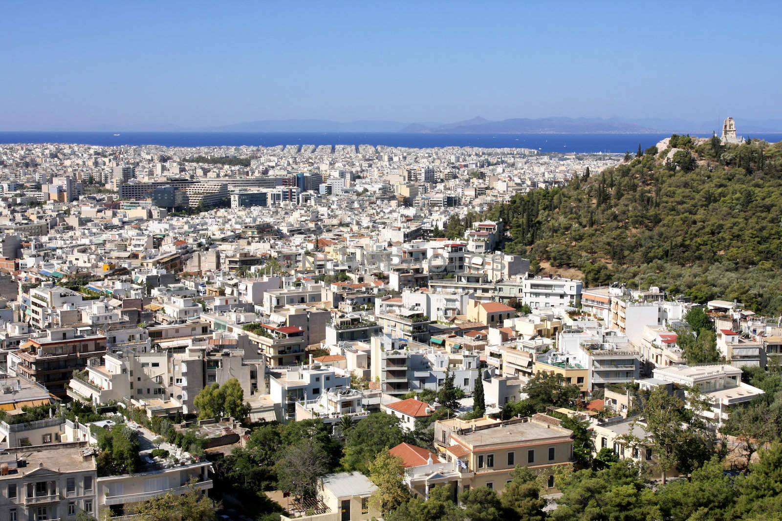 View and a shot of Athens from the Acropolis, Greece