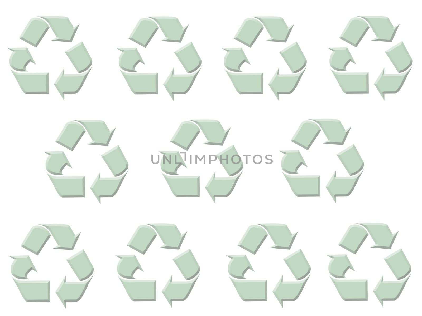 Green recycling symbol on white background