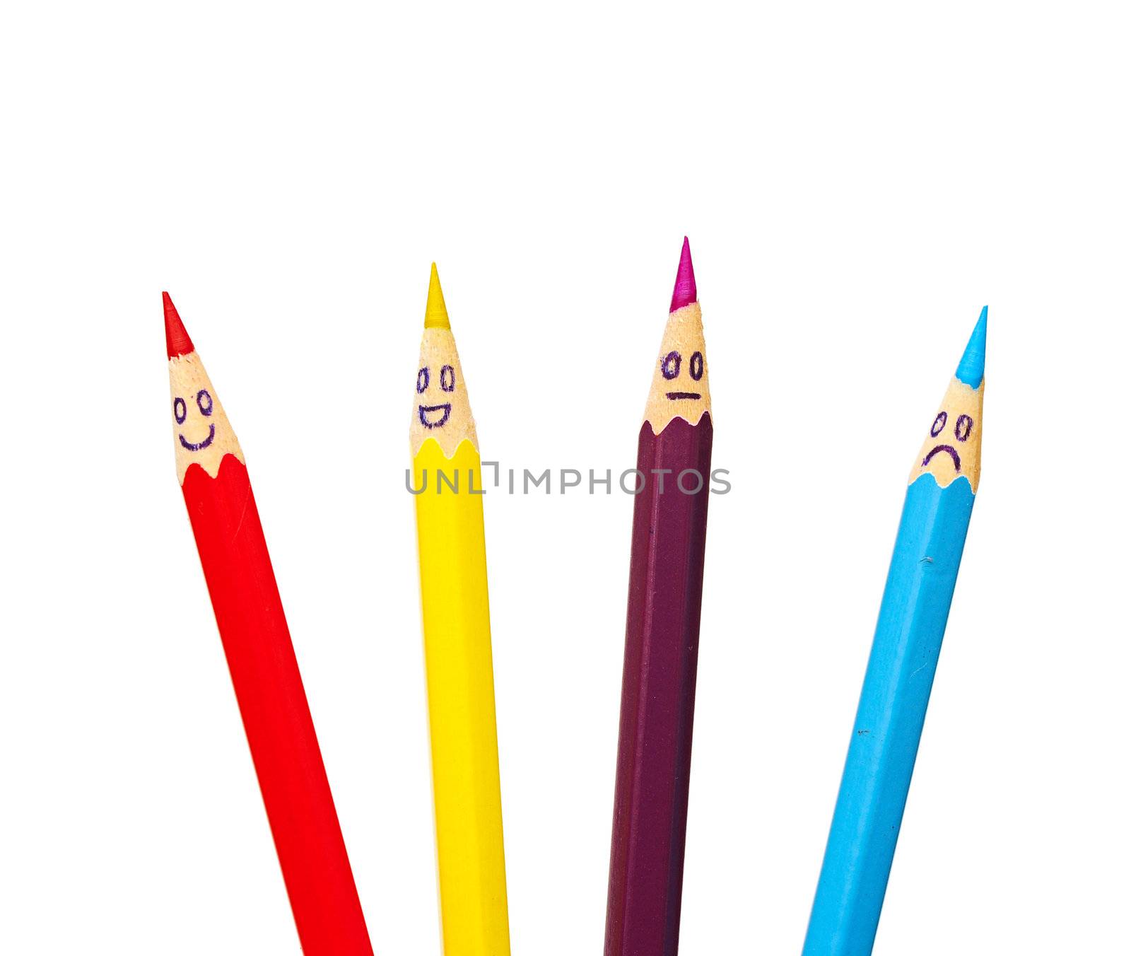 Happy group of pencil faces as social network isolated on white