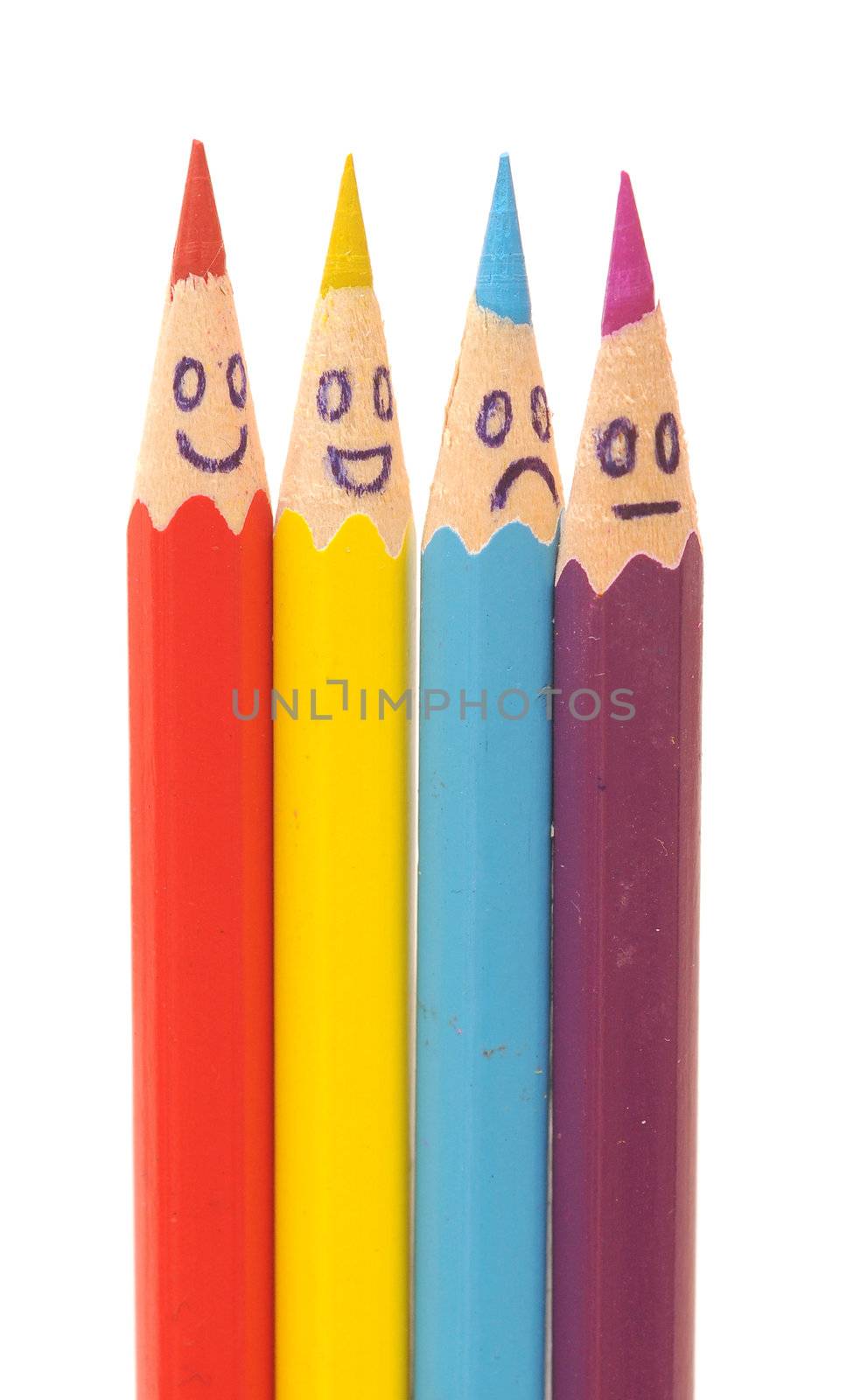 Happy group of pencil faces as social network isolated on white  by inxti