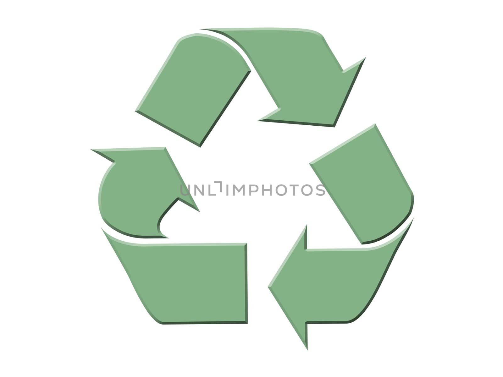 Green recycling symbol on white background