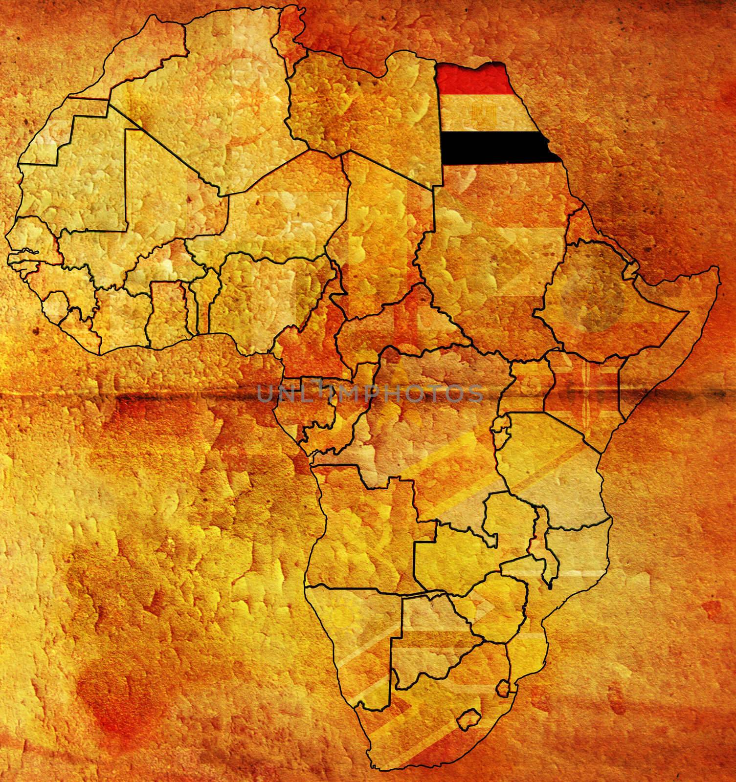 flag of egypt on old africa map