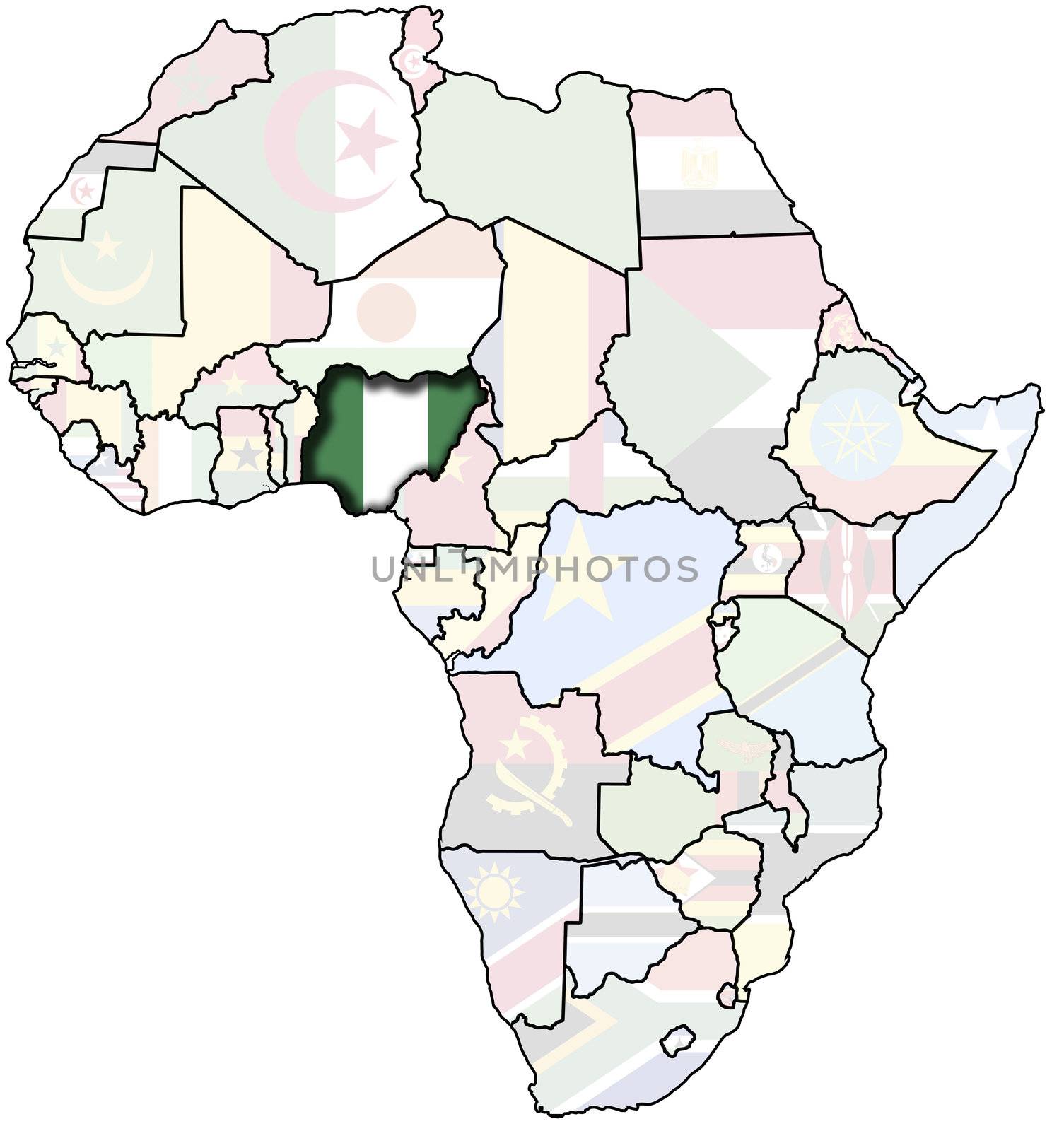 nigeria on africa map with flags