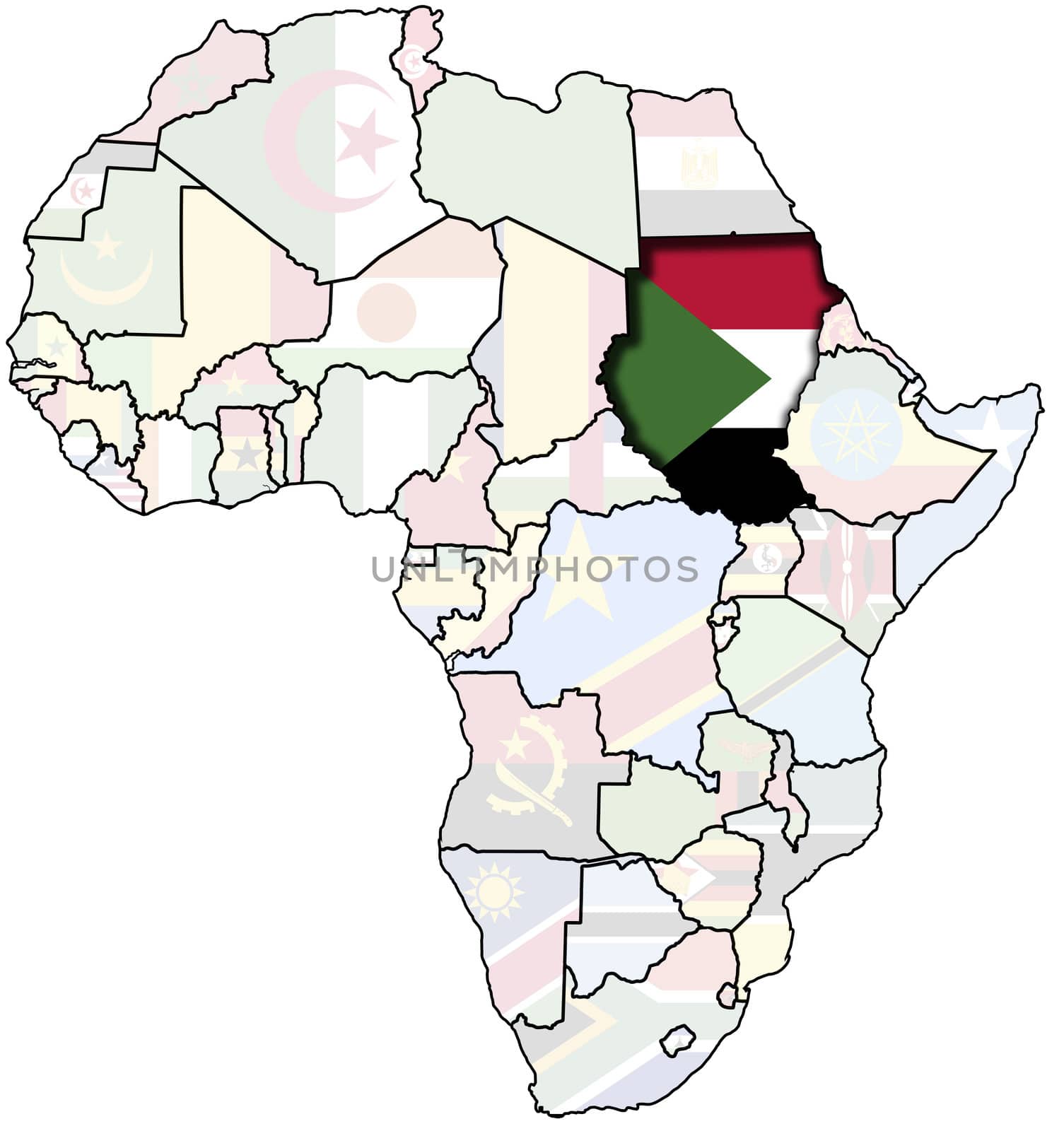 flag of sudan on africa map